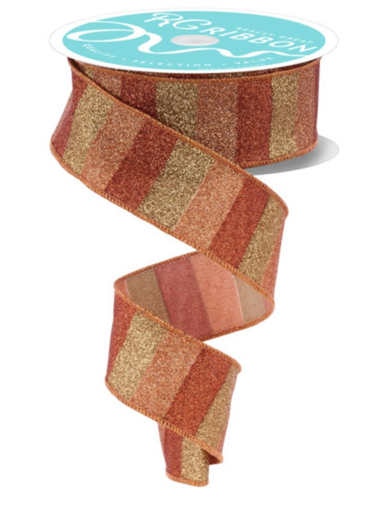 Wired Copper Multi Stripe Glitter Ribbon- 1.5”x10 Yards