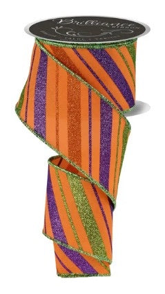 Wired Halloween Diagonal Stripe Ribbon-2.5”x10 Yards