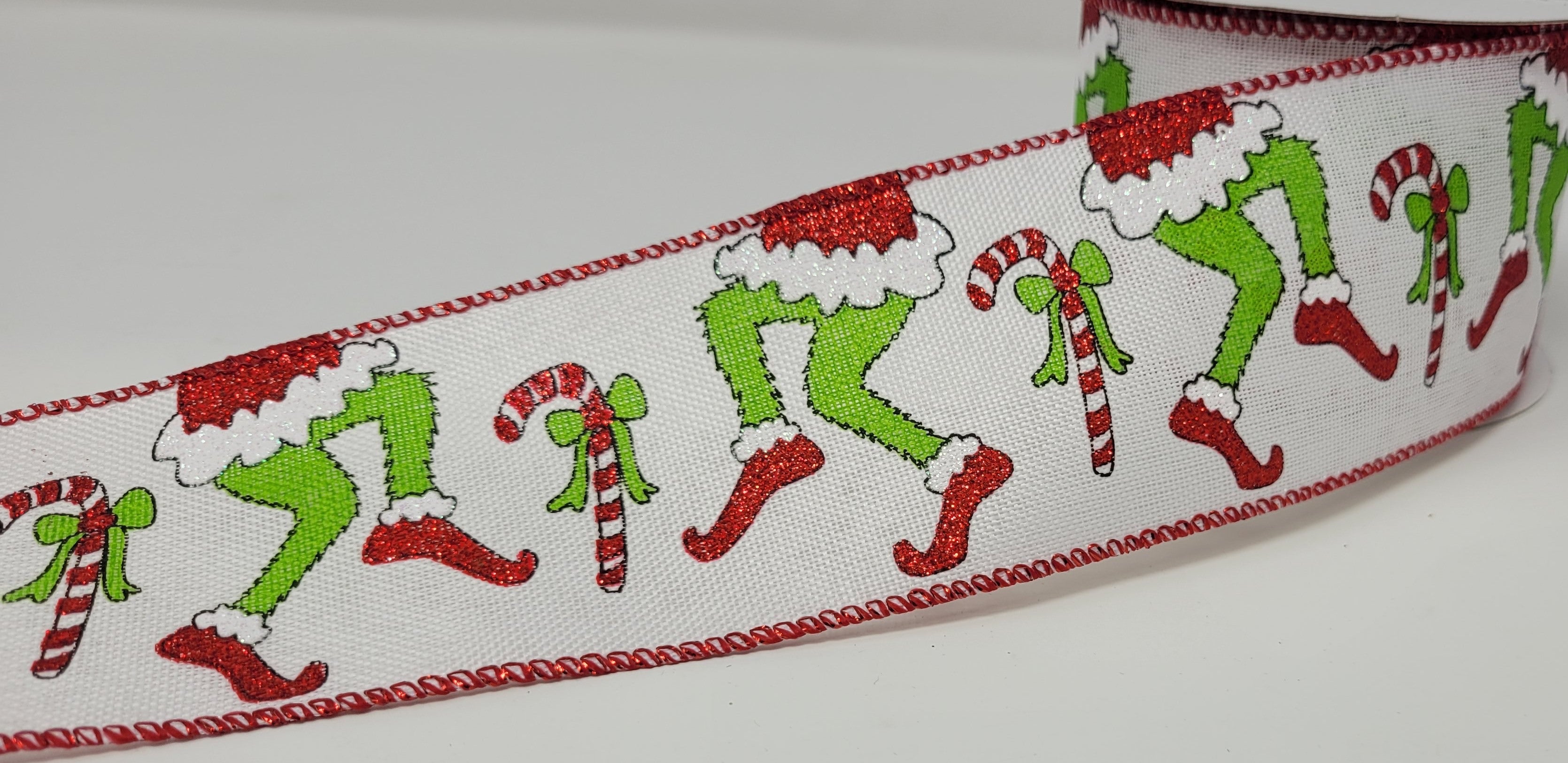 10 Yards - 2.5” Wired Christmas Grinch Inspired Ribbon with Glitter Ac