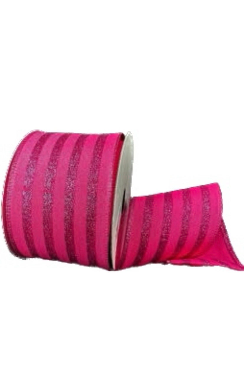 Wired Hot Pink Vertical Stripe Glitter Accent Ribbon- 2.5”x10 Yards
