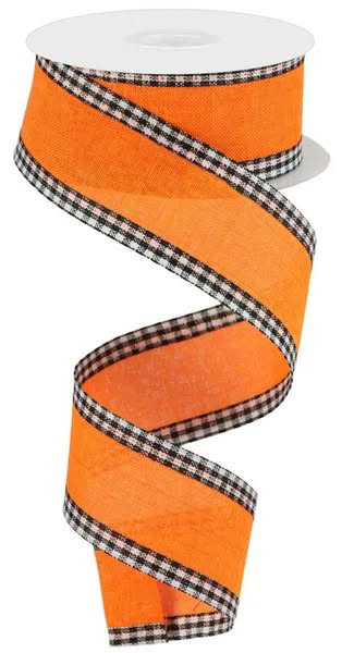 Wired Orange Gingham Edge Ribbon- 1.5”x10 Yards