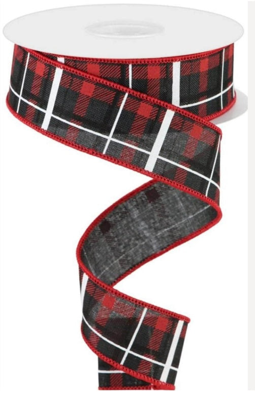 Wired Black, White, and Red Check Ribbon- 1.5”x10 Yards