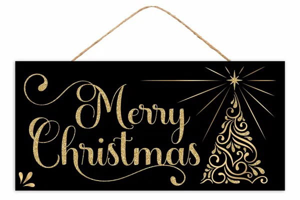 12.5”x6” Merry Christmas Wreath Sign with Glitter Accent