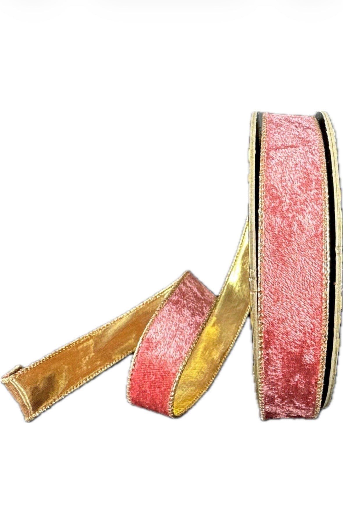 Wired Rose Gold Lush Velvet/Gold Metallic Back- 1”x10” Yards