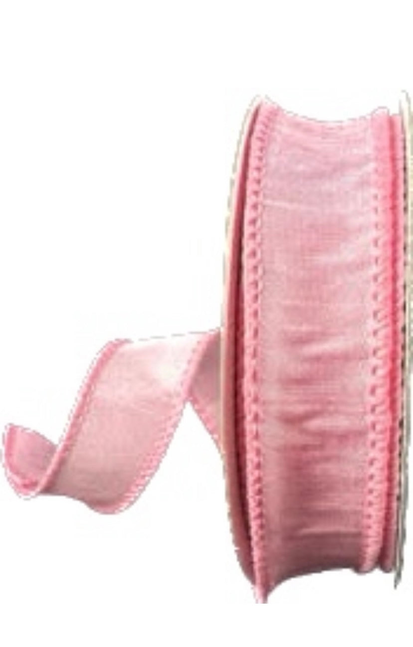 Wired Pink Dupioni Ribbon- 7/8”x10 Yards