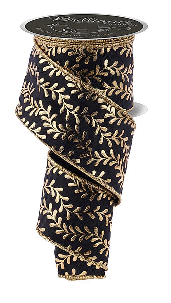 Wired Foil Leaf Swirl Ribbon- 2.5”x10 Yards