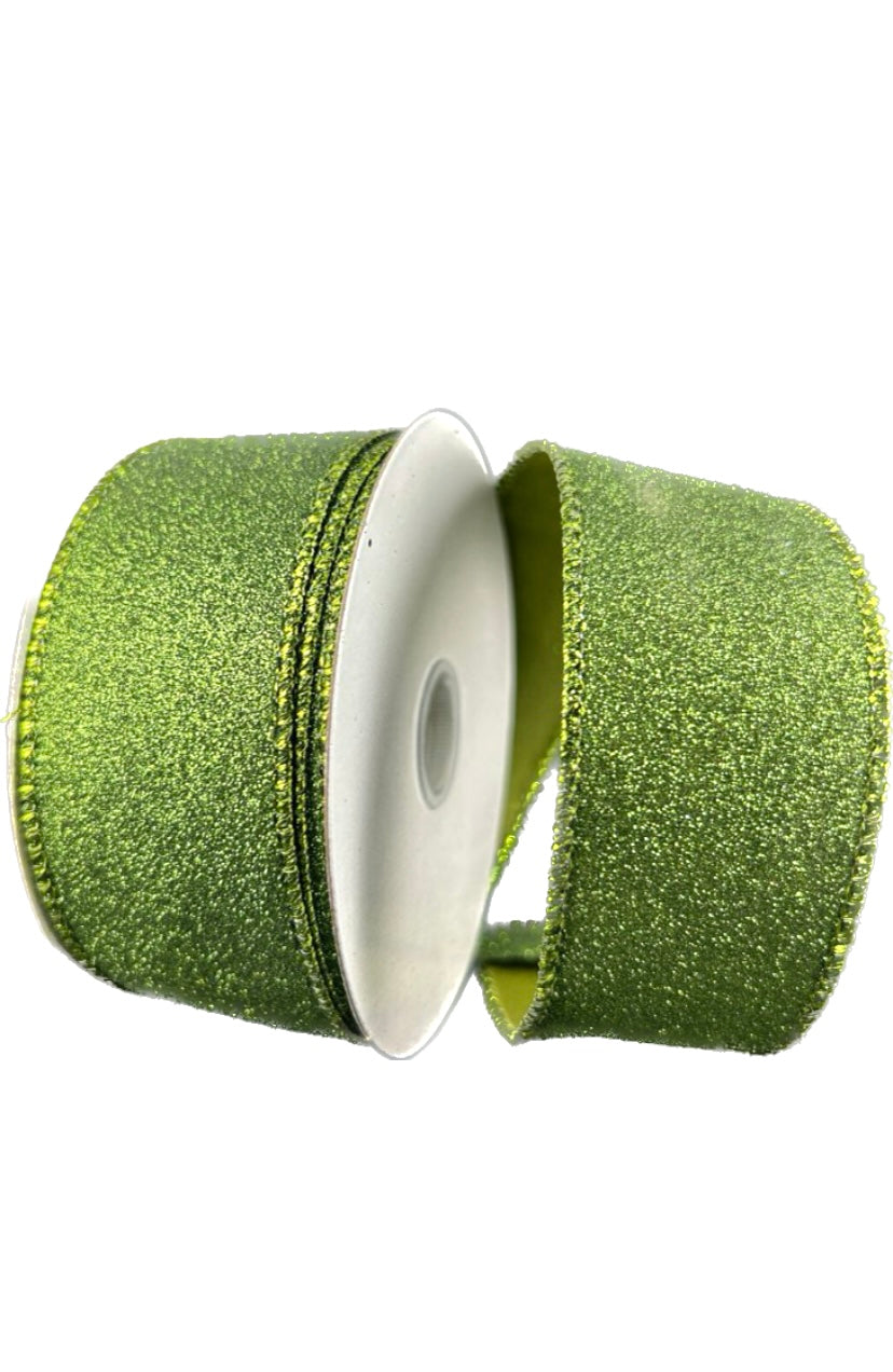 Wired Christmas Green Glitter Ribbon- 1.5”x10 Yards