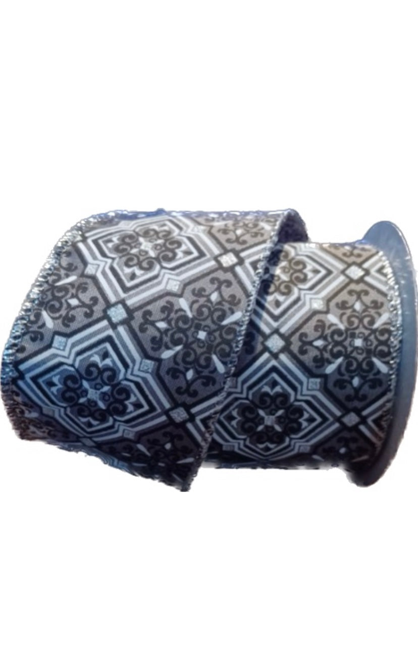 Wired Gray Silver Black and White Design Ribbon-2.5”x10 Yards