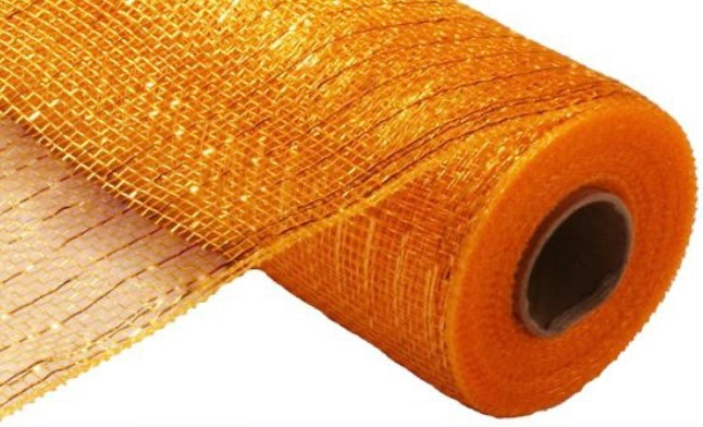 Bright Gold with Gold Foil Metallic Deco Poly Mesh- 10”x10 Yards