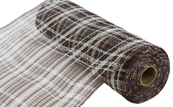 Chocolate and Cream Faux Jute Farmhouse Plaid Mesh-10.25”x10 Yards