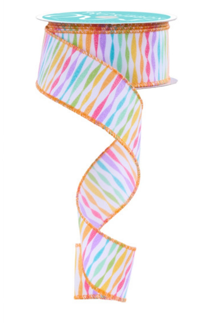 10 Yards- 1.5” Wired Pastel Twisted Stripe Rainbow Ribbon