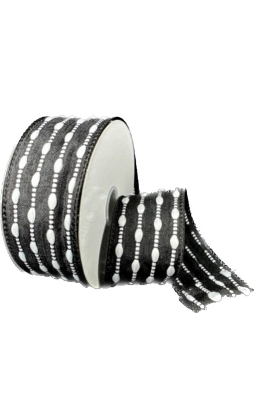 Wired Black Snowball Weave Ribbon- 1.5”x 10 Yards