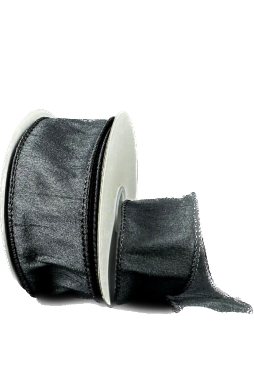 Wired Black Faux Dupioni Ribbon- 1.5”x10 Yards