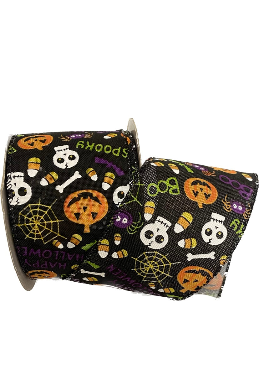 Wired Black Whimsical Halloween Ribbon-2.5”x 10 Yards