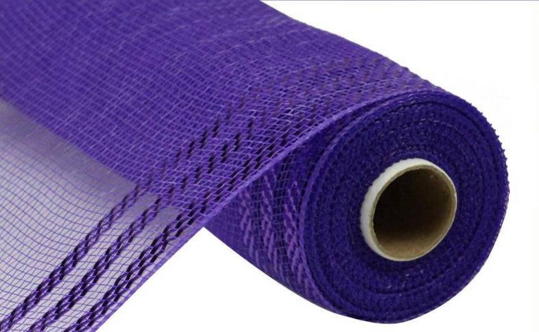 10 inch x 10 Yards Purple with Purple Foil Border Stripe Metallic Mesh