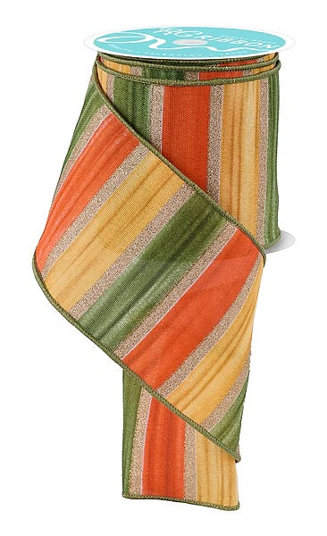 Wired Fall Colors Striped Ribbon-4”x10 Yards