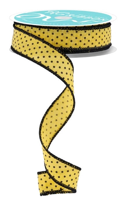 Wired Yellow and Black Swiss Dot Ribbon- 7/8”x10 Yards