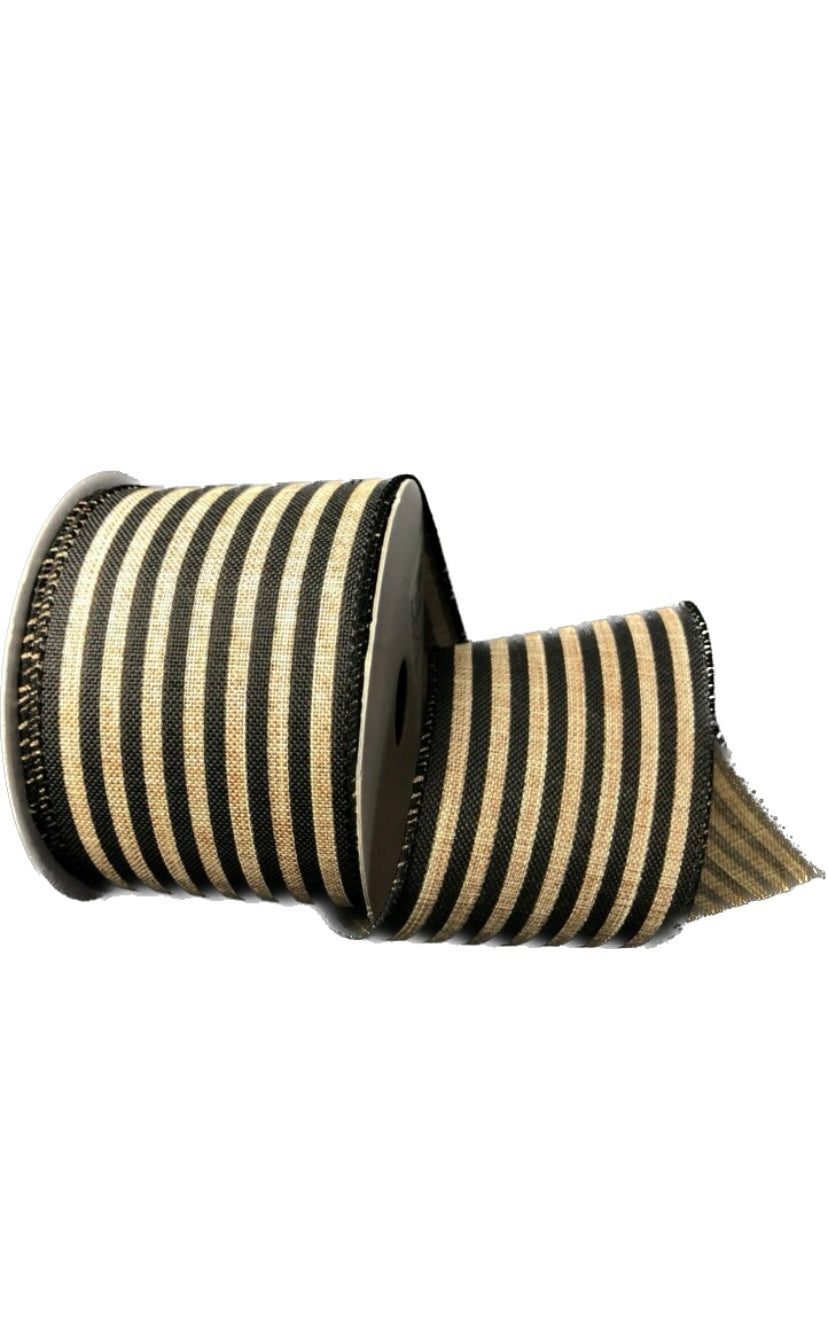 Natural with Black Stripes Ribbon- 2.5”x10 Yards