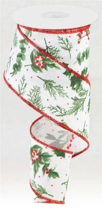 Wired Winter Foliage Ribbon- 2.5”x10 Yards