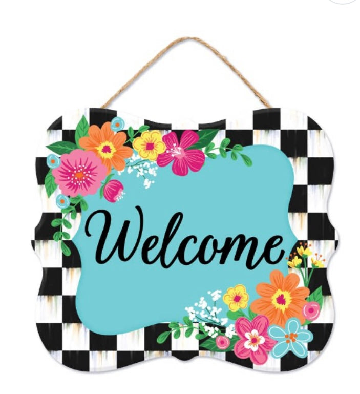 10.5”x9” Floral Welcome Wreath Sign