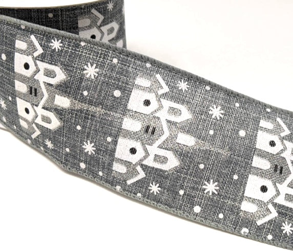 10 Yards - 2.5” Wired Gray Background Christmas Church Ribbon