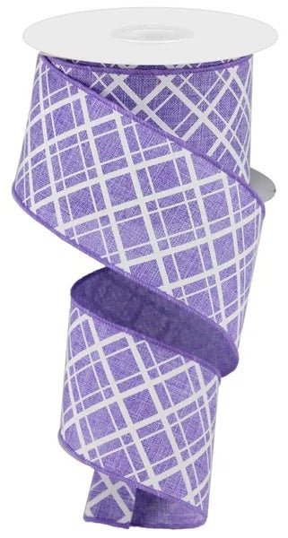 Wired Lavender and White Cross Plaid Ribbon-2.5”x10 Yards