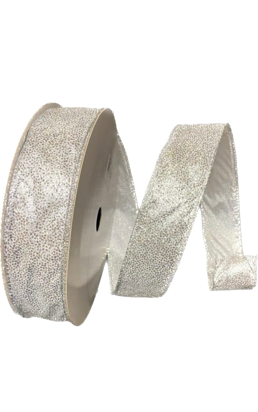 Wired Silver Glitter Christmas Ribbon-1.5”x50 Yards