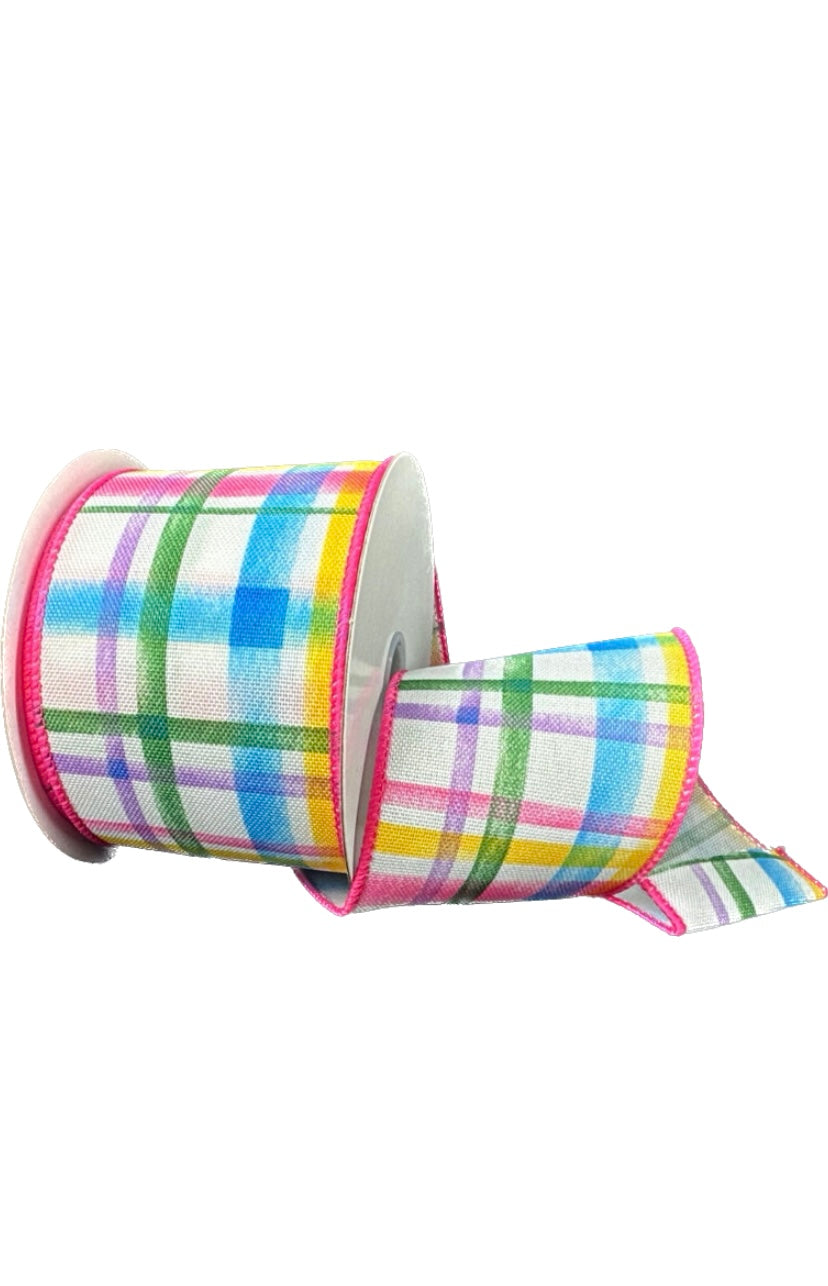 10 Yards - 2.5” Wired Multi Watercolor Tuttola Printed Plaid Ribbon