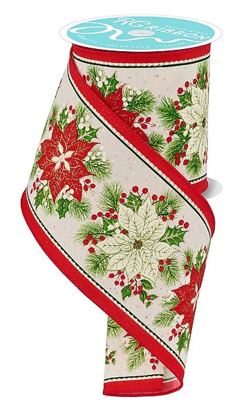 Wired Poinsettia Ribbon-4”x10 Yards