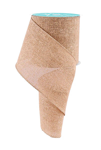 Wired Natural Faux Burlap Ribbon- 4”x10 Yards