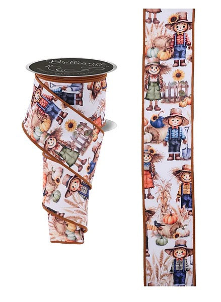 Wired Fall Foliage Scarecrow Ribbon- 2.5”x10 Yards