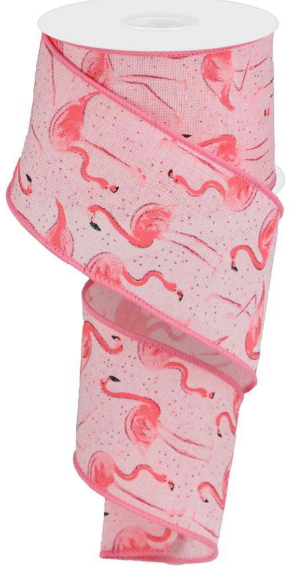 10 Yards - 2.5” Wired Pink Flamingo Ribbon with Glitter Accent