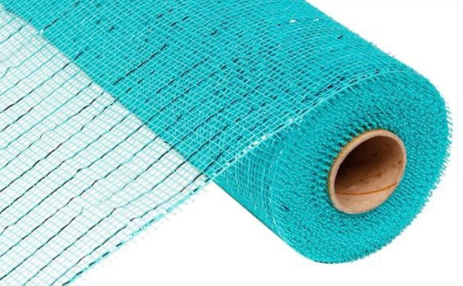 10 inch x 10 Yards Turquoise Blue with Blue Foil Metallic Mesh