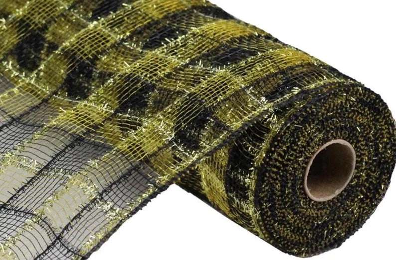 Black and Gold Tinsel Foil Mesh- 10.5 inch x 10 Yards