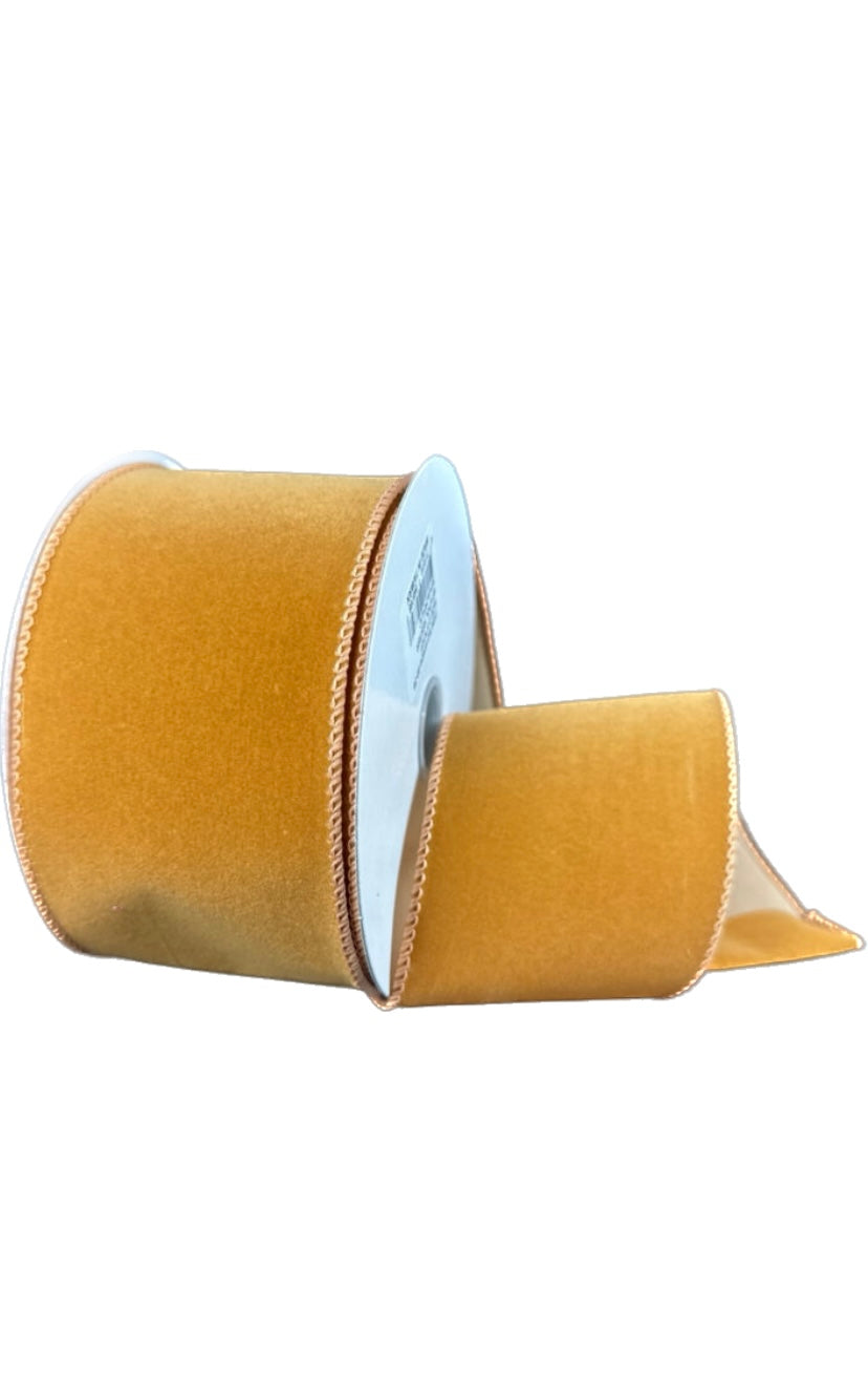 Wired Tan Flat Velvet Ribbon-2.5”x10 Yards