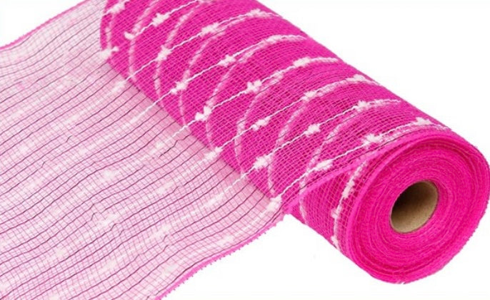 Hot Pink Puff Ball Metallic Mesh- 10.5”x10 Yards