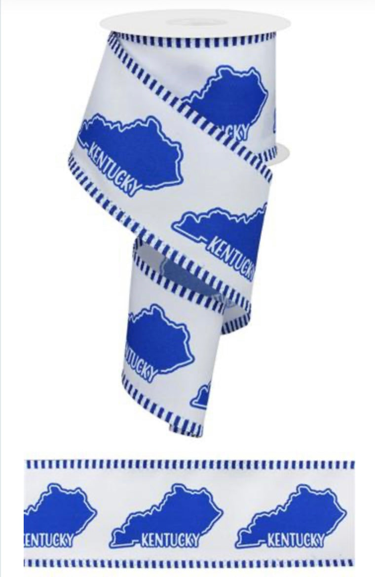 2.5” x 10 Yards Wired Blue and White Kentucky Ribbon