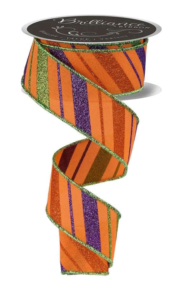 Wired Multi Color Diagonal Stripes Ribbon- 1.5”x10 Yards