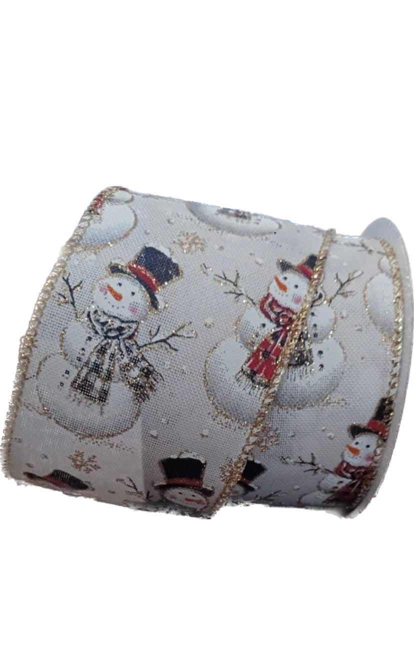 Wired Winter Snowman Scene Ribbon-2.5”x10 Yards