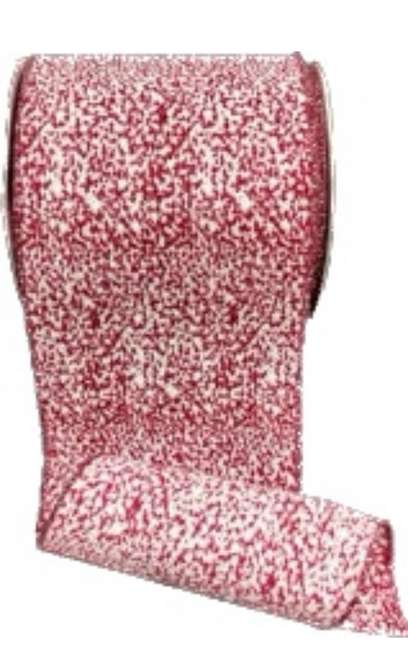Wired Red Glitter White Confetti Ribbon- 4”x10 Yards