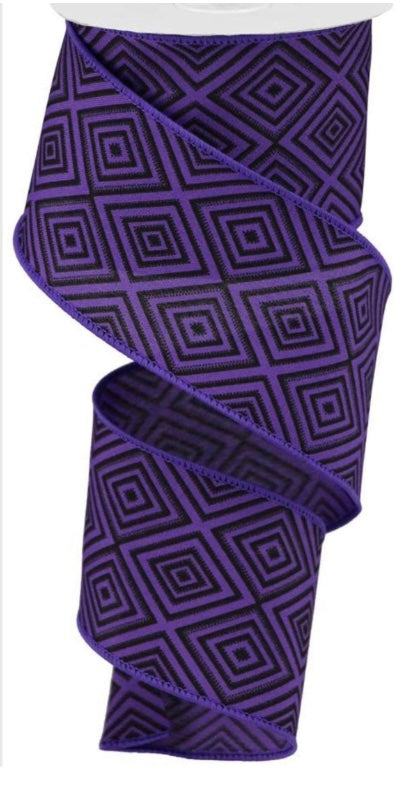 Wired Purple and Black Diamond Halloween Ribbon-2.5”x10 Yards