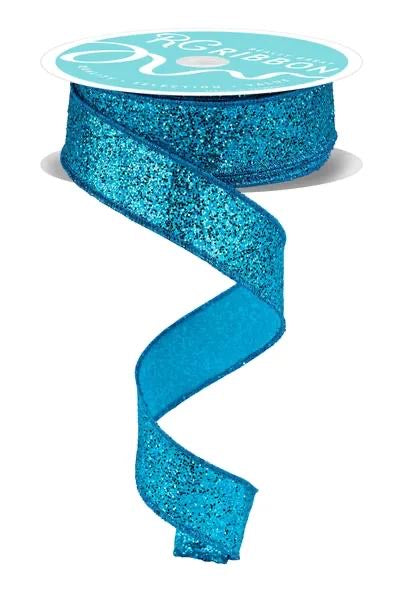 Wired Turquoise Laser Glitter Ribbon- 7/8”x10 Yards