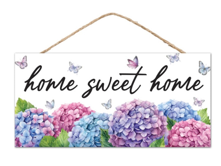 12.5 Inch x 6 Inch Home Sweet Home Hydrangeas MDF Sign