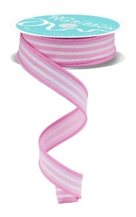 Wired Pink and White Vertical Stripe Glitter Accent Ribbon- 7/8”x10 Yards