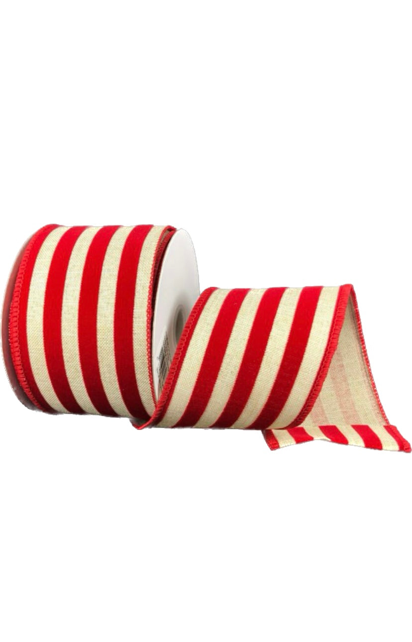 Wired Natural Red Glitter Cabana Stripe Ribbon-2.5”x10 Yards