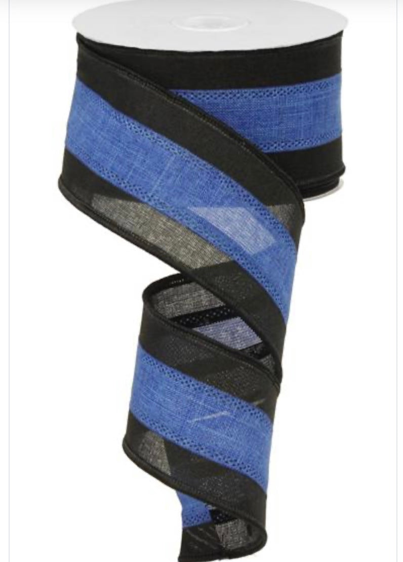 10 Yard - 2.5” Wired Blue and Black Royal Burlap Ribbon
