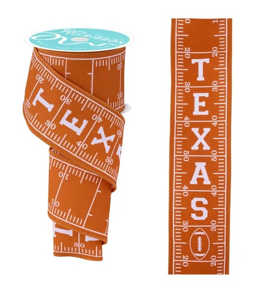 Wired Burnt Orange and White Texas Ribbon-2.5”x10 Yards