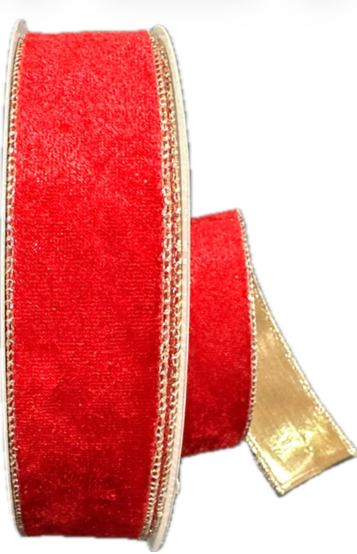 Wired Red Crushed Velvet Gold Back Ribbon- 1.5”x50 Yards