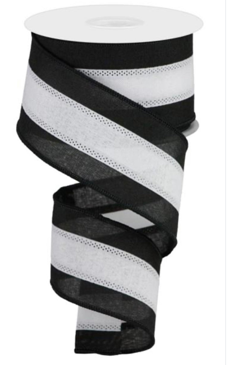 10 Yard - 2.5” Wired Black and White Stripe Ribbon
