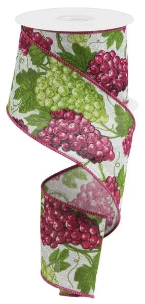 Wired Gray Background Grape Ribbon- 2.5”x10 Yards